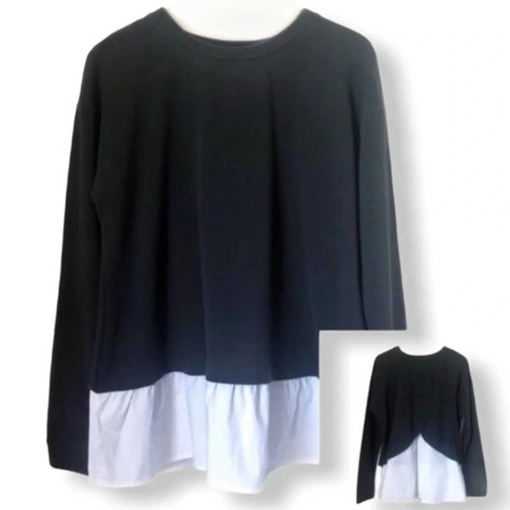 VINCE CAMUTO Two Split Back 2 In One Layered Sweatshirt Top Gray White Medium